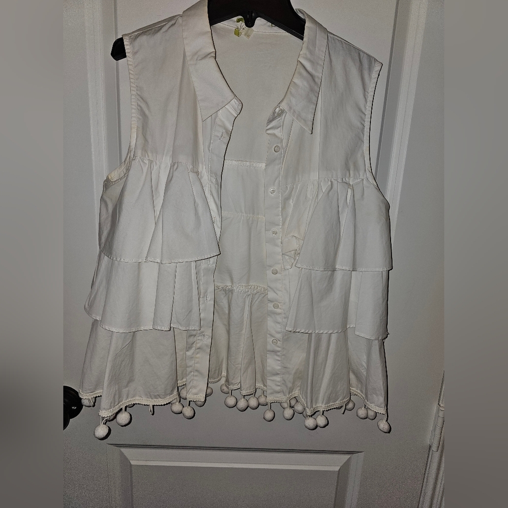 White Sleeveless Ruffle Top